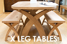 Cross leg dining tables made of European or rustic American oak